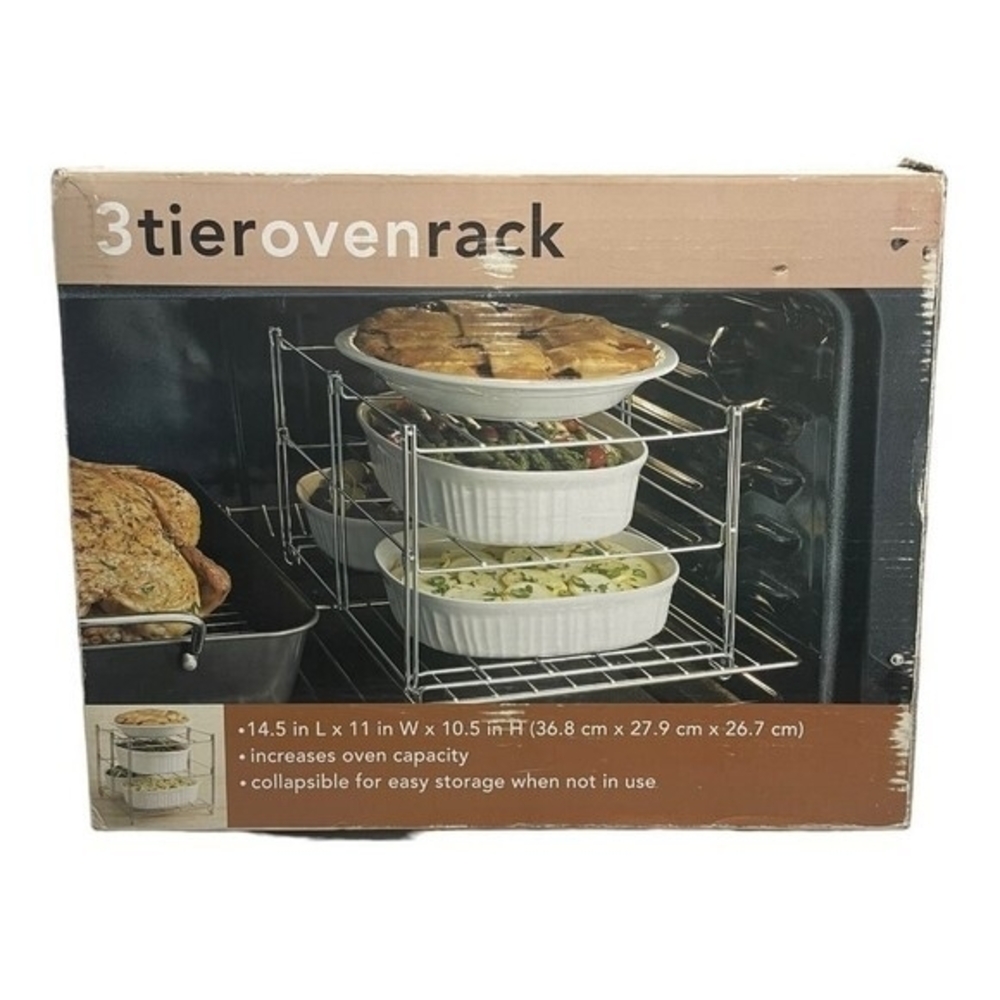 3-Tier Collapsible Oven Rack Heavy Duty Wire Rack 14.5"x11"x10.5" Silver NIB